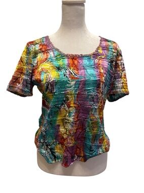 Alberto Makali Multicolor Crinkle Short Sleeve Top